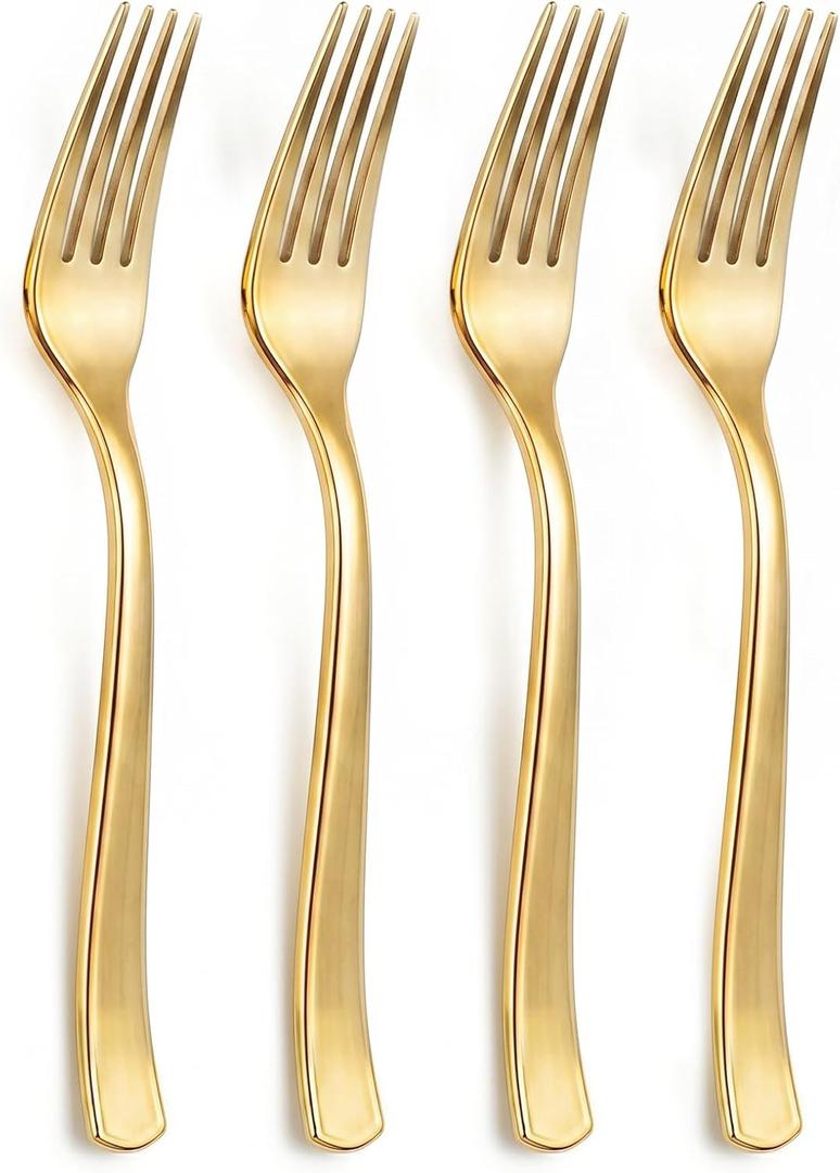 Dealusy 360 Count Extra Heavy Duty Gold Plastic Forks Disposable, BPA-Free, Heat Resistant, Solid and Durable Disposable Forks Bulk, Premium Plastic Forks heavy duty for Party Supply
