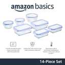 Amazon Basics Leak-Proof Glass Locking Lids Food Storage Containers, 14-Piece Set, 7 Count of Bases and 7 Plastic Lids, Clear, Blue, BPA Free