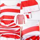 Adult Red and White Striped Cosplay Costume for Men Stripes Chirstamas Costumes Set with Glasses Hat Inflatable Cane (Red, XXL)