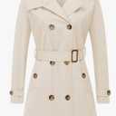 CREATMO US Women's Trench Coat Double-Breasted Classic Lapel Overcoat Belted Slim Outerwear Coat with Detachable Hood (L, White)