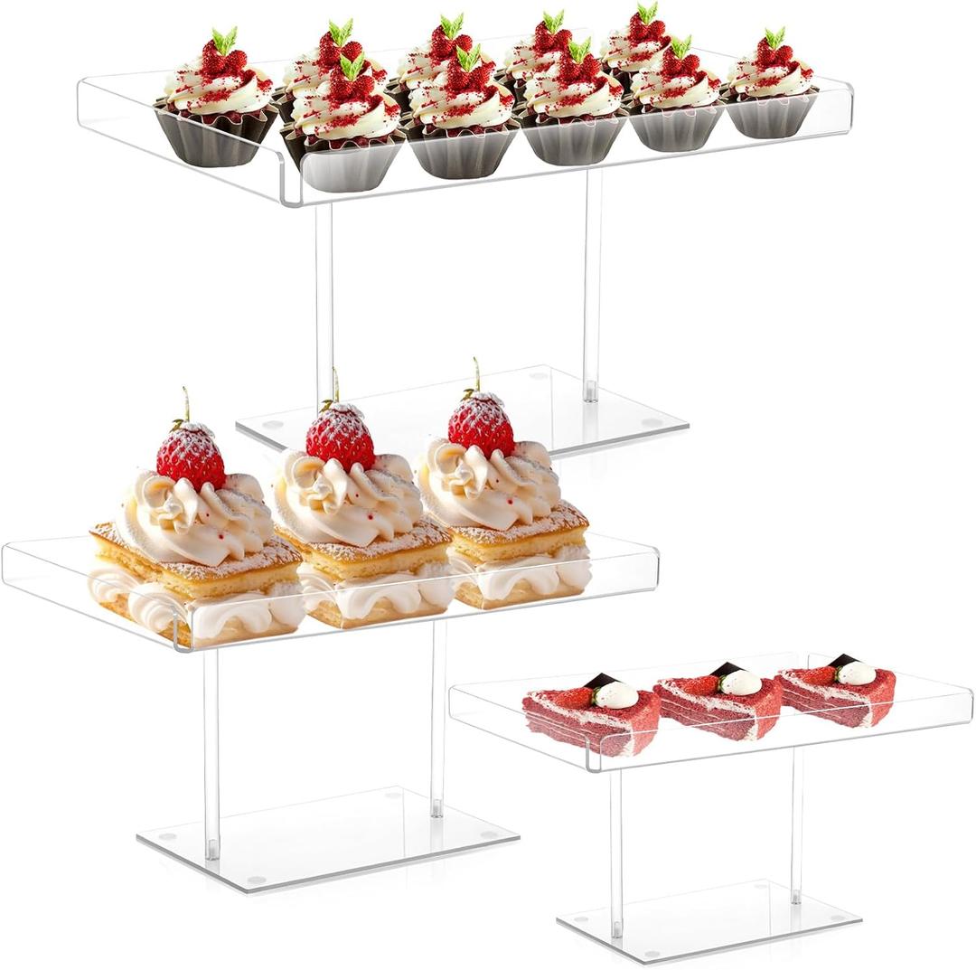 3 Pcs Dessert Table Display Set, Clear Acrylic Buffet Risers Serving Trays for Cupcakes Pastry Cookie, Tiered Stand for Wedding Birthday Party Baby Shower