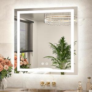TETOTE 30 x 30 Inch LED Bathroom Mirror with Frontlit and Backlit, Brighter Light up Bathroom Vanity Mirror with Lights, 3-Color Dimmable Illuminated Anti Fog Mirror Wall Mounted, Waterproof