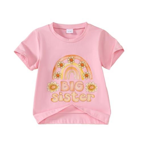 Little Girl Shirts Big Sister Tee Shirt Top Summer Short Sleeve Clothes 6-7 Years, Pink