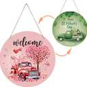 2 x Valentines Day Decorations St Patricks Day Decorations Reversible Valentines Wreath Truck Door Decor Hanging Wall Welcome Sign Wooden Front Door Hanger Wreath for Porch Wall Indoor Home Decor