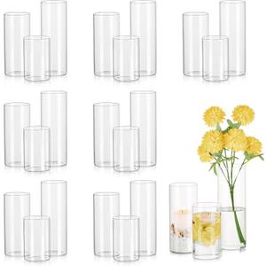 Glasseam Clear Cylinder Vases Set, 24Pcs Glass Vases for Centerpieces Bulk, Modern 2" Floating Candle Centerpieces for Decor, Hurricane Candle Holders for Wedding Table Decorations, Tall 4"+6"+8"