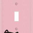 Decorative Light Switch Cover Plate Cute Kitten Black Cat Pink Background 1 Gang Wall Plate Cover Single Toggle Switch Plate Covers Jumbo Electrical Switchplate Receptacle Faceplate