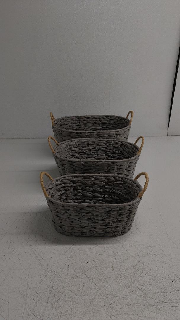 Baskets, Set of 3 for Home, Office, Dorm Room, Living Room, Bedroom, Bathroom, Nursery Storage and Organization (GRAY)Size 11x7inc/14x9/16x11 inch