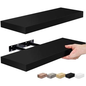 Sorbus Floating Shelves for Wall, Bathroom Shelves Wall Mounted for Kitchen, Bedroom, Bathroom Storage Over Toilet, Hanging Book Shelf for Wall Home Decor Living Room (Black, 2 Pack)