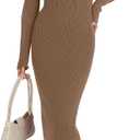 ANRABESS Women Long Sleeve Sweater Dress Crewneck Bodycon Stretch Slim Fit Ribbed Knit Midi Dresses 2025 Fall Trendy Outfits Brown Medium (Brown, M)