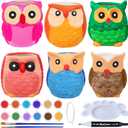 Winlyn 6 Sets DIY Ceramic Owl Succulent Pots Paint Craft Kit, Unpainted Ceramic Bisque Owl Flowerpots with Drainage Hole, Ready to Paint for Kids Classroom Craft Project Activity