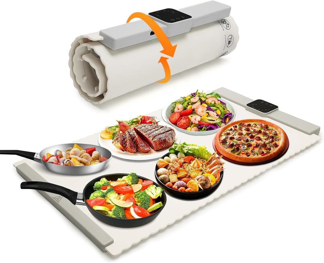 Portable Food Warmers: Roll Up Silicone Heating Mat for Food - Foldable Electric Warming Tray Party Essentials Hot Plate Keep Food Warm Heating Trays for Parties Buffet Serving Food (M)