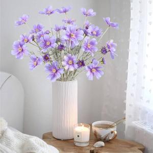 IPOPU White Daisy Flowers Artificial Cosmos 5PCS White Fake Wildflowers 24.5" Silk Flowers with Stems for Home Decor Indoor Artificial Daisies for Wedding Bouquets Floral Craft