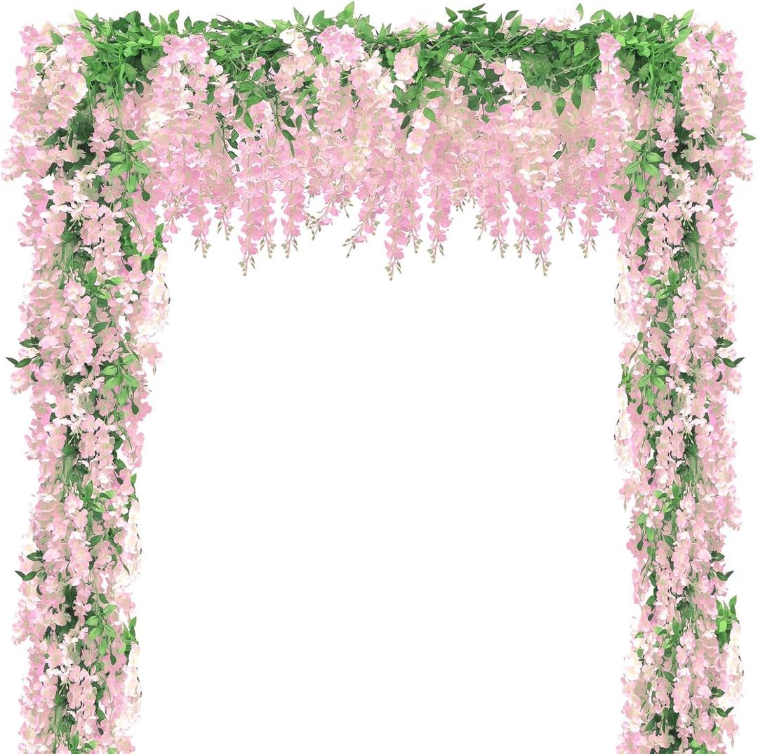 Findosom Wisteria Artificial Flowers Garland, 10Pcs Total 72FT Pink Wisteria Hanging Flowers, Flower Garland Decorations for Home Garden Outdoor Ceremony Wedding Arch Decoration