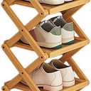 Simcat Bamboo Folding Shoe Rack for Entryway, Narrow Installation Free Dorm Closet Shoe Racks, Vertical Front Door Entrance Shoe Racks