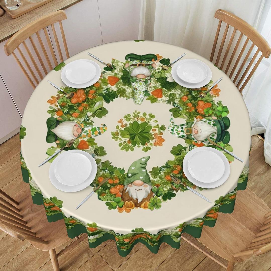 St. Patrick's Day Round Tablecloth 60 Inch Polyester Washable Table Cover Home Decor for Kitchen Dining Party Picnic