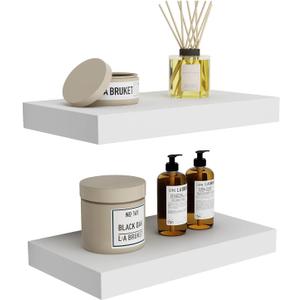 WELLAND 9" Deep White Floating Shelf Set of 2, Wall Shelves for Bathroom, Living Room, Bedroom, Modern Home Decor, 16" W x 9" D x 2" H