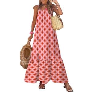 Dokotoo Women Summer Dresses 2025 Spaghetti Strap Scoop Neck Smocked Ruffle Flowy Boho Maxi Dress, Medium