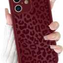Cute Cheetah Print Phone Case for iPhone 17 Case 6.3", Aesthetic Burgundy Wine Red Leopard Pattern Design Cover Shockproof Soft Slim TPU Full Camera Lens Protective Funda for Women Girls
