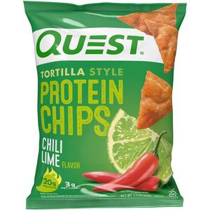 Quest Nutrition Chili Lime Tortilla Style Protein Chips, 20g Protein, 3g Net Carbs, Gluten Free, 1.1 oz (Pack of 12), Best By: 09/10/2026
