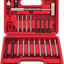 SEDY 22-Pieces Roll Pin Punch Set, Roll Pin Starter Punch, Brass, Steel, Plastic Punches, 4 Heads Hammer & 1 Plastic Tweezers. Red Storage Carring Case provided