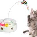 Cat Toys - 3 in 1 Interactive Automatic Kitten Toy, Fluttering Butterfly, Mobile Ambush Feather, Ball Track, Dual Power Sources, USB Powered, for Exercise, white