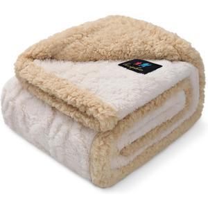 Waterproof Pet Blanket, Liquid Pee Proof Dog Blankets for Sofa Bed Couch, Reversible Sherpa Fleece Furniture Protector Cover for Small Medium Large Dogs Cats,Beige-Thicken Small40" x 28"