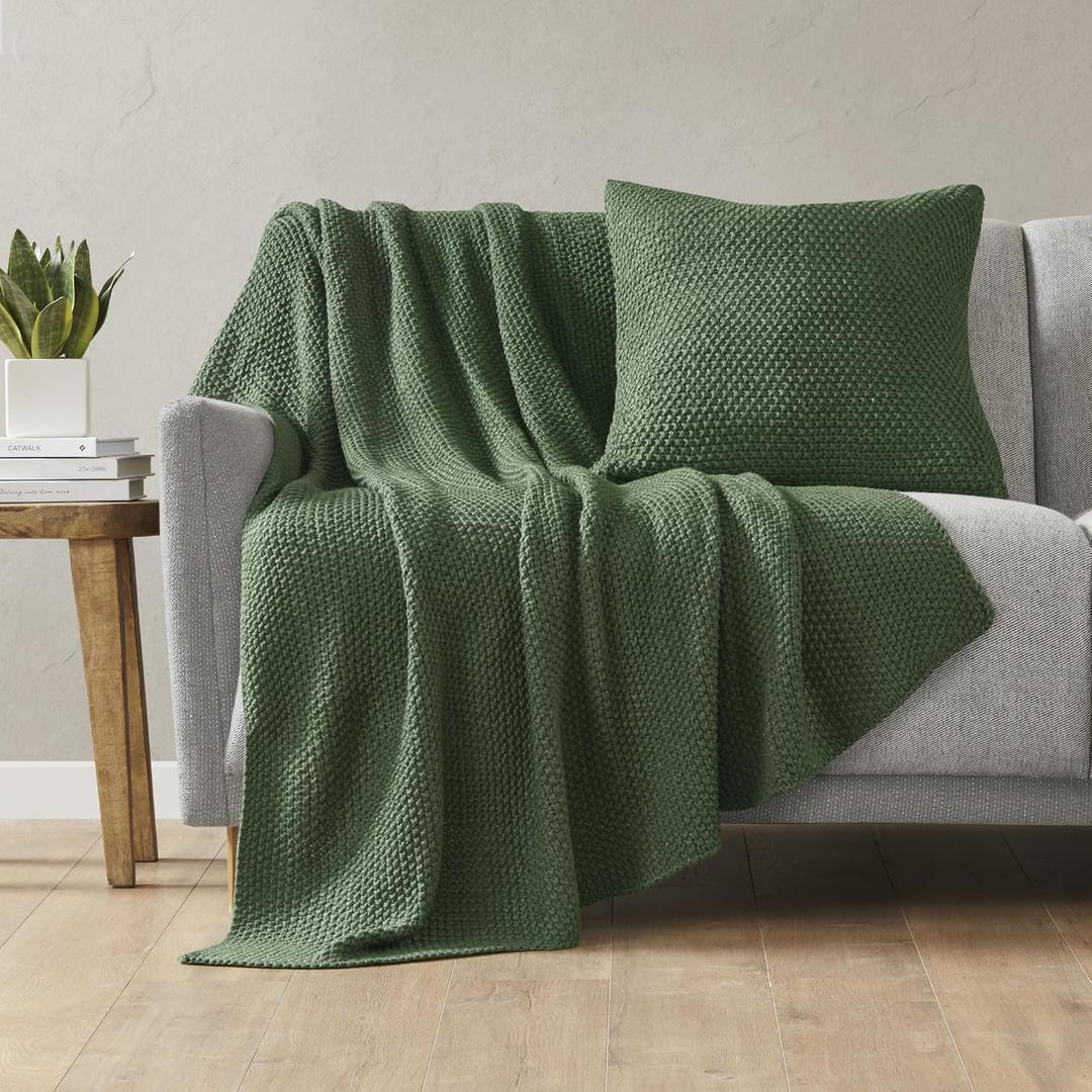 Ink+Ivy Bree Knit Throw Blanket for Bed, Sofa, and Couch, Lightweight, Breathable, Soft & Cozy Summer Blanket, Throw (50 in x 60 in) Green