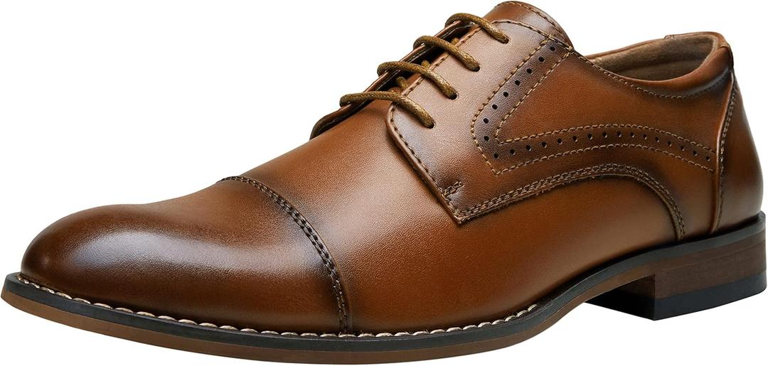 Vostey Men's Dress Shoes Brown Classic Cap Toe Brogue Men Oxfords (BMY636 Polished Brown, Size 10)