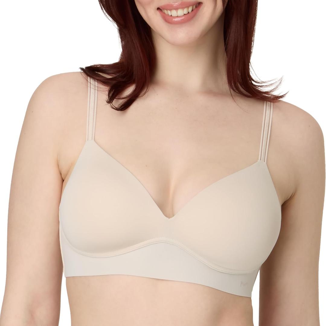 Maidenform Women's Wireless Bra, Barely There No-Show Bra for Women, Full Coverage, Convertible Straps (Large) DD, Beige Bisque