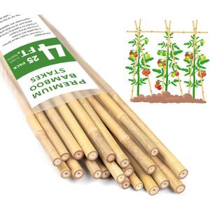 Plant Stakes 4FT, Natural Bamboo Stakes, HAINANSTRY 25Pcs Sturdy Bamboos Garden Stake, Bamboo Sticks for Plants, Beans, Indoor and Outdoor Climbing Plants, Tomato Vegetable Stakes for Garden