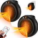 Meonum 2 Pack Small Space Heater, 500W Portable Electric Small Heater with Adjustable Thermostat and Timer, Overheat Protection and LED Display, Quiet Space Heater for Office Desk Indoor Use(Black)