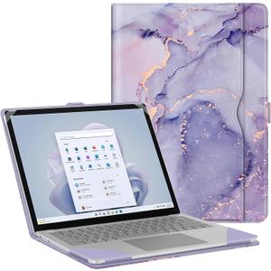 Fintie Sleeve Case for 13.8 Inch Microsoft Surface Laptop 7 (Model: 2036), 13.5 Inch Surface Laptop 6/5/4/3/2 (Model: 1951/1868/1958/1950/1867/1769) - Folio Book Cover with Large Pocket, Lilac Marble