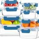 HOMBERKING 8 Pack Glass Food Storage Containers with Lids, Meal Prep Containers, Airtight Bento Boxes with Leak Proof Locking for Microwave, Oven, Freezer and Dishwasher, BPA Free, 5-35oz, Deep blue