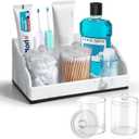 Marble Bathroom Countertop Organizer, Toothbrush Holders for Bathroom with 2PCS Qtip Holder Dispenser and Toothpaste Holder Drainage for Bathroom Accessories Organization Counter Vanity Storage