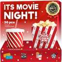 Movie Night Supplies 36 Pcs - Popcorn Bags (24ct) & Movie Night Snack Trays (12ct) - Movie Theater Decor & Popcorn Bowls For Family Movie Night by Cheshire Gifts