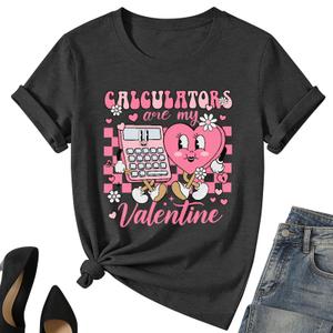 Valentines Day Teacher Shirt Women-Valentines Day Math Teacher Shirt Women Love Heart Short Sleeve Grey Large