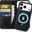 SHIELDON Removable Wallet Case for iPhone 17 Pro 6.3-inch 2025 | Genuine Leather, Folio Magnetic Closure, Wireless Charging, RFID Blocking Card Holder, Kickstand, Shockproof Shell - Retro Black