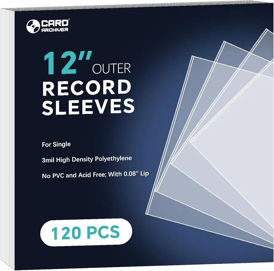 120 Pack Vinyl Record Sleeves Outer, 12.75"x12.75" 3 Mil Thick Protective Album Covers for 12" LPs, Crystal Clear Archival-Quality Outer Sleeves for Single Vinyl Storage