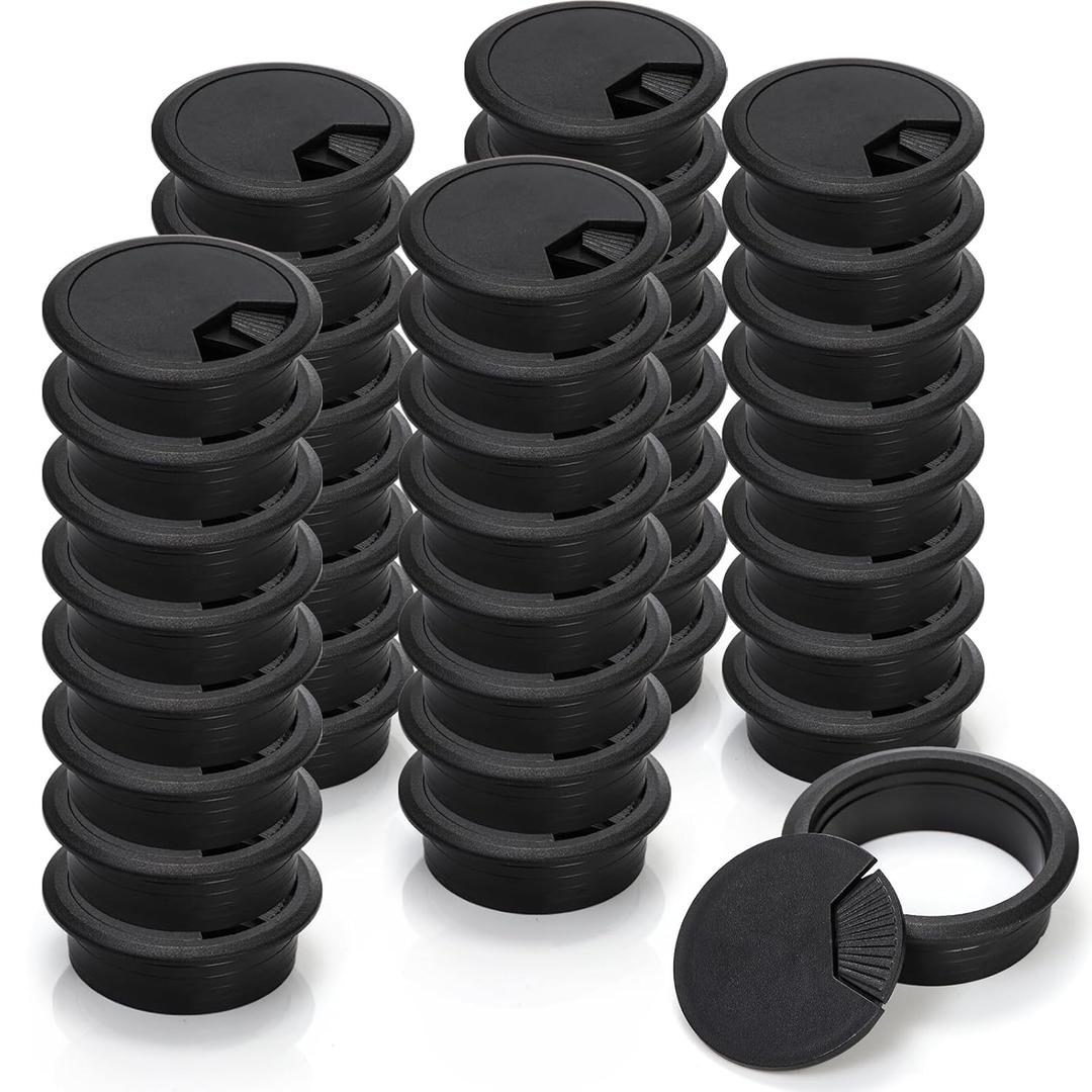 40 Pack 2 Inch (50 mm) Desk Grommet, Plastic Cable Hole Cover Bulk for PC Desk Arrange Wires, Flexible Wire Organizer Cable Cord Management Cords Through Computer Table for Home Office, Black