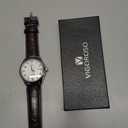 VIGOROSO Men's Automatic Mechanical Watch Day Calendar Leather Band Arabic Numerals Wristwatch for Men (Silver)