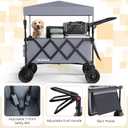 3 in 1 Collapsible Wagon with 300lbs Weight Capacity,150L Heavy Duty Utility Cart with Removable Canopy, with Big All-Terrain Beach Wheels & Drink Holders, Gray