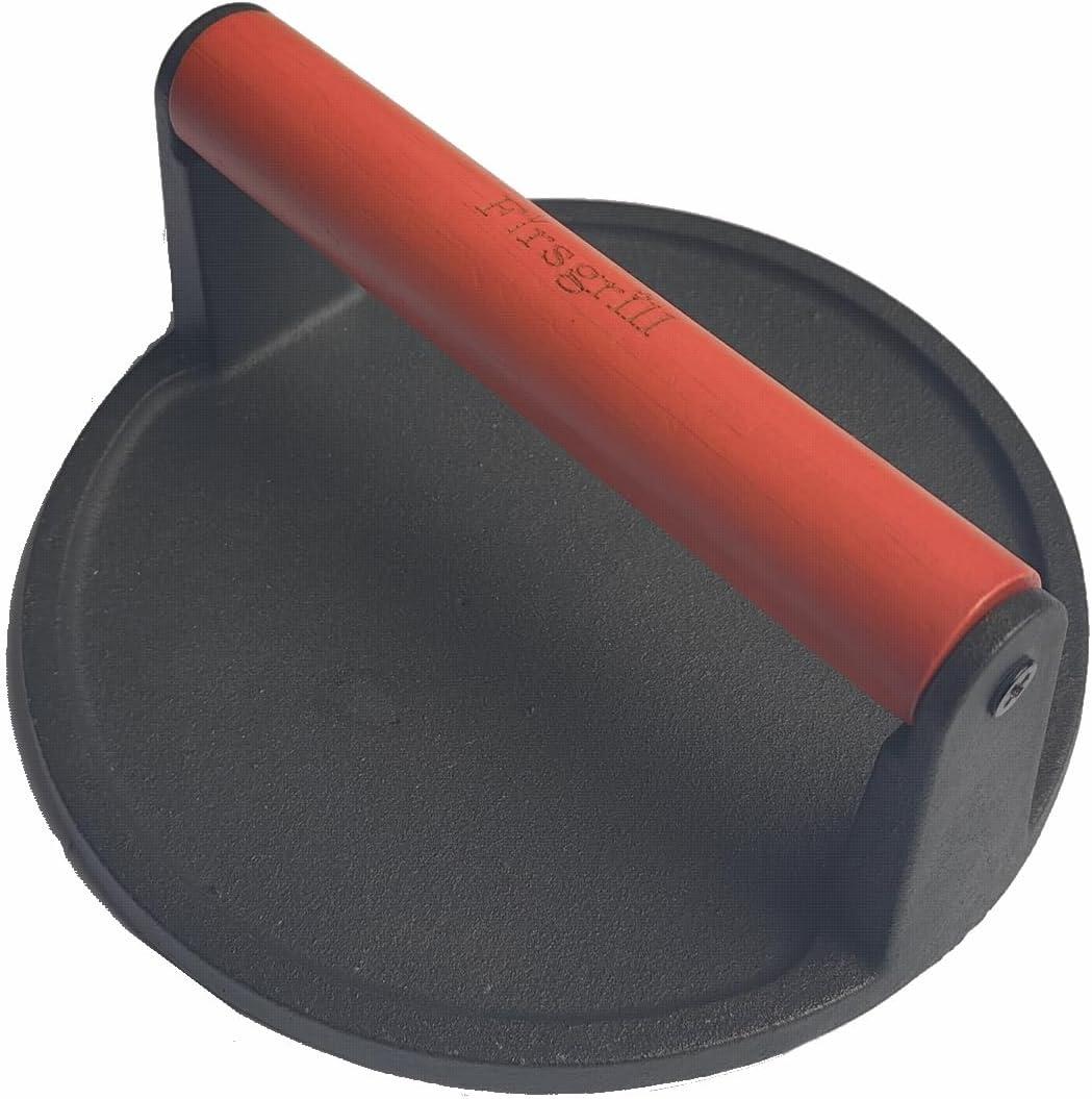 Burger Press 6.6" Round Heavy-Duty Cast Iron Smash Meat Steak with Wood Handle for Blackstone Weber Treager Griddle Grills (YPX) (6.5" Round)