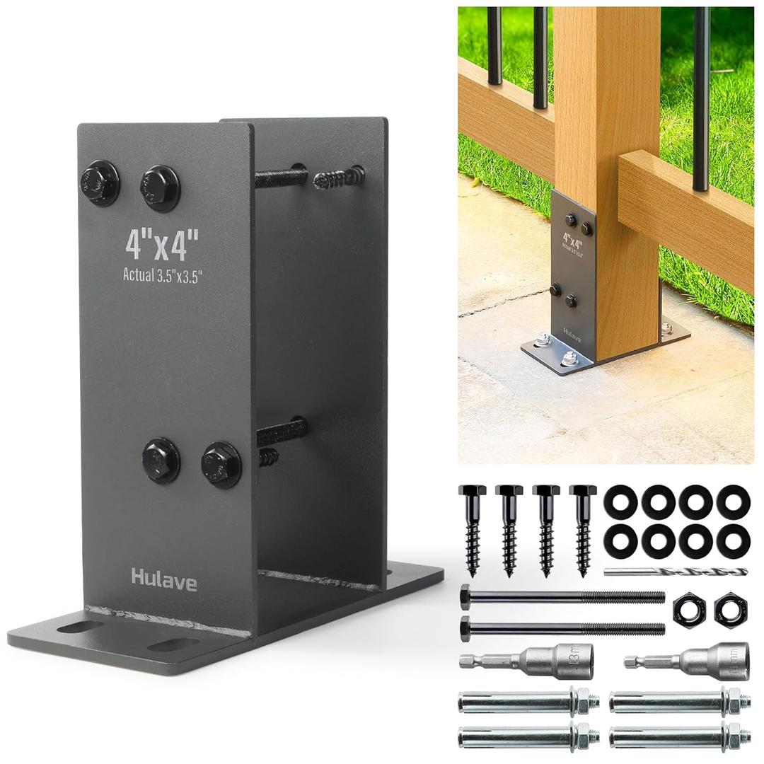 Hulave 2 Pack Stainless Steel 4" x 4" (Actual: 3.5" x 3.5") Post Base, Suitable for Terrace Railing, Fence, Mailbox, Gazebo, Porch, etc Concrete Support Anchor Base Post Anchor Bracket (Dark Gray)