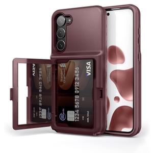 WeLoveCase for Samsung Galaxy S23 Plus Wallet Case with Credit Card Holder & Hidden Mirror, All-Round Protection Shockproof Phone Cover Designed for Samsung Galaxy S23 Plus 5G, 6.6 Inch Burgundy