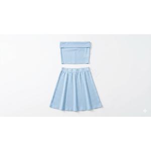 Women's 2-Piece Ribbed Knit Outfit – Strapless Fold-Over Tube Top and High-Waisted Mini Skirt Set, S