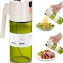 OURCABECUE Upgrade 2 in 1 Oil Sprayer for Cooking, 17oz Light-Blocking Glass Olive Oil Dispenser Bottle for Kitchen, Food-Grade Oil Mister with 8 Stickers for Salad, Frying (Green Bottle-White Gap)