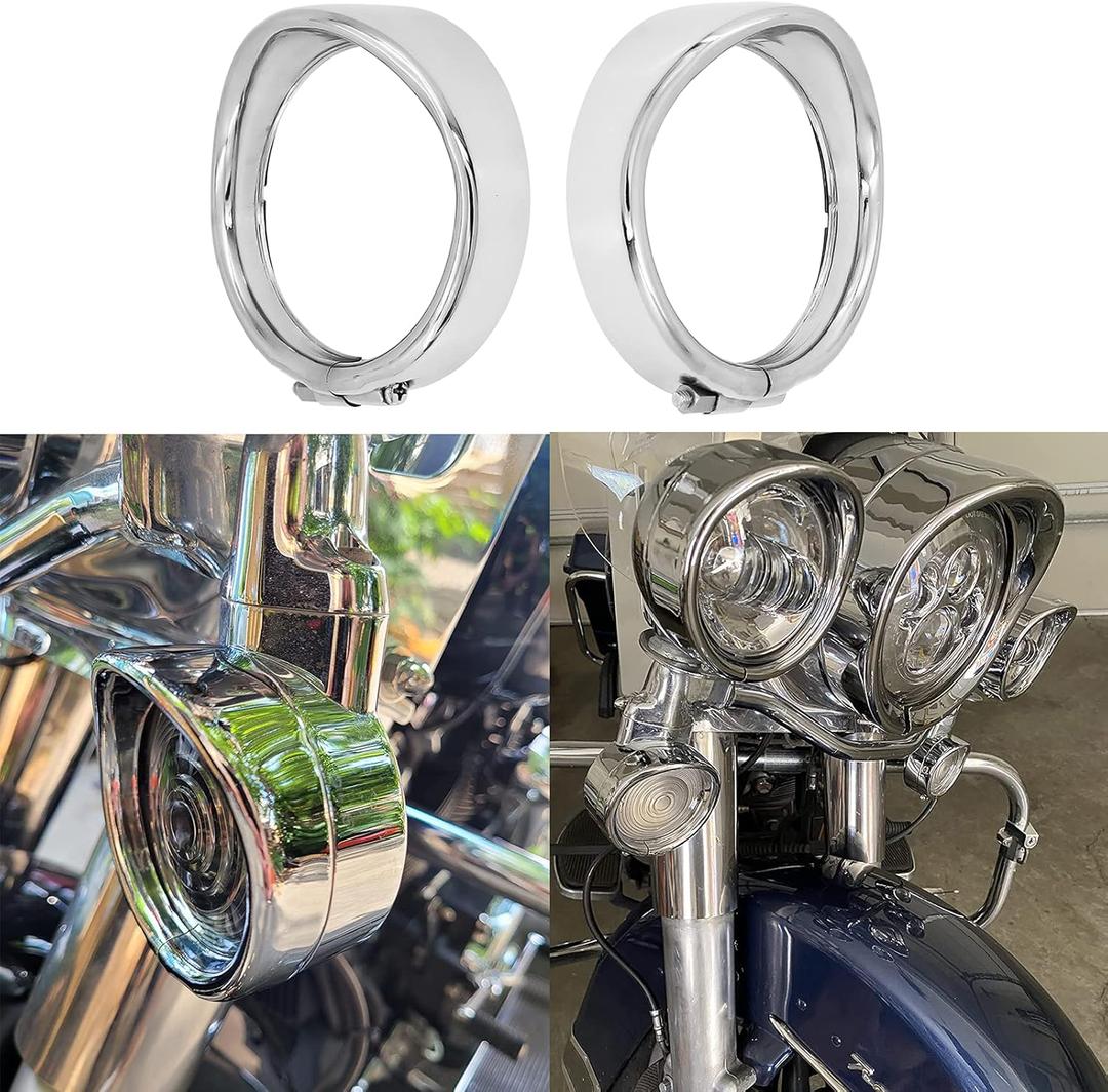 HDBUBALUS Visor Style Turn Signal Trim Ring Cover Auxiliary Light Passing Lamp Bezel Fit for Harley Touring Electra Glide Road King Softail (Chrome)