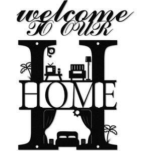 2 x BrightRow Welcome to Our Home Metal Wall Decor Black Metal Home Sign Wall Art Decoration for Modern Farmhouse Livingroom Bedroom Kitchen Porch Entry Door Hanging Decorations