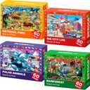 QUOKKA Puzzles for Kids Ages 4-6 - 4 x 60 Puzzles for Toddlers 5-8 - Educational Search and Find Toy for 8-10 yo for Learning Forest Polar, USA National Park Animals and City Life, Missing Pieces