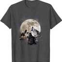  Three Wolves Howling at The Moon - Wolf Lover T-Shirt Small (Gray, L)